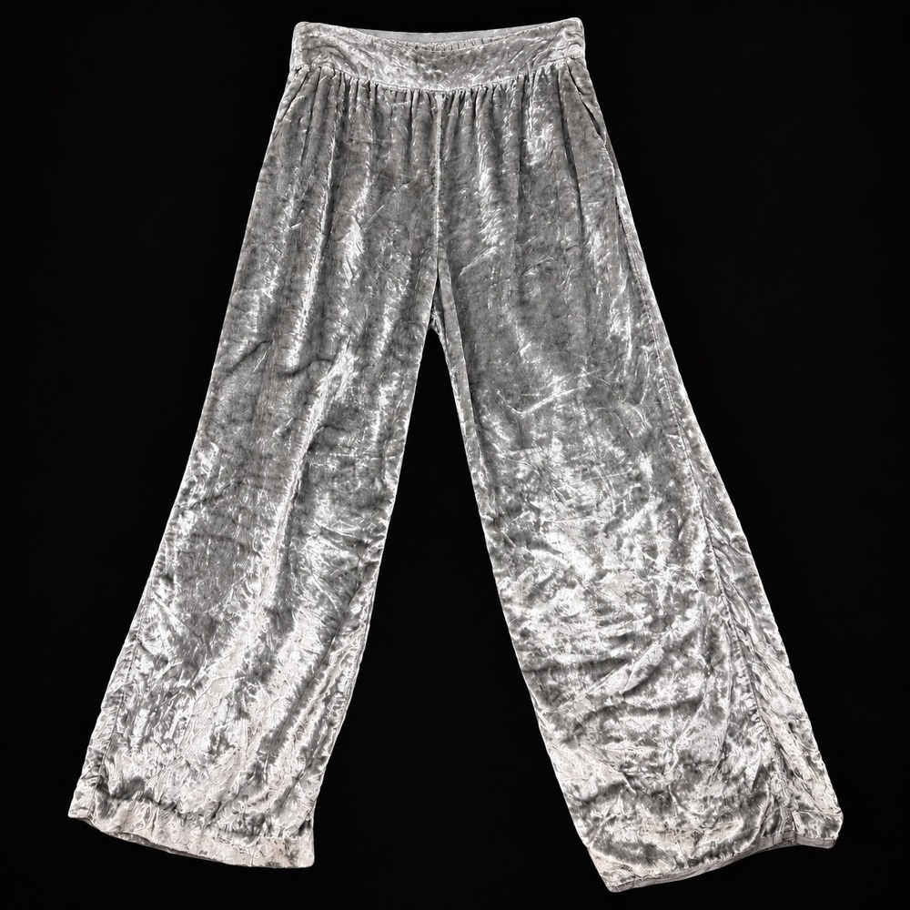 MAEVE Anthropologie Women S Silver Crushed Velvet Wide Anastacia Pants DAMAGE